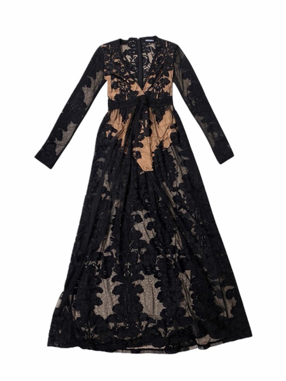 For Love & Lemons Black Sheer Floral Lace Maxi Dress - Picture 2 of 5